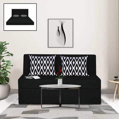 Adorn India Easy Highback Two Seater Sofa Cum Bed Rhombus 4' x 6' (Black) (1 Year Warranty)