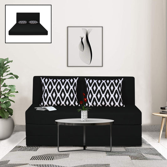 Adorn India Easy Highback Two Seater Sofa Cum Bed Rhombus 4' x 6' (Black) (1 Year Warranty)