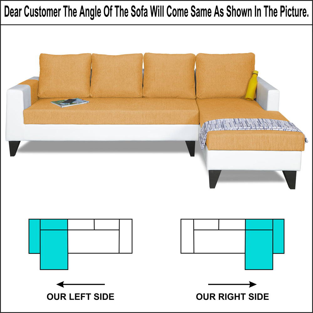 Adorn India Ashley Leatherette Fabric L Shape 6 Seater Sofa Set Plain (Right Hand Side) (Beige & White) (3 Year Warranty)