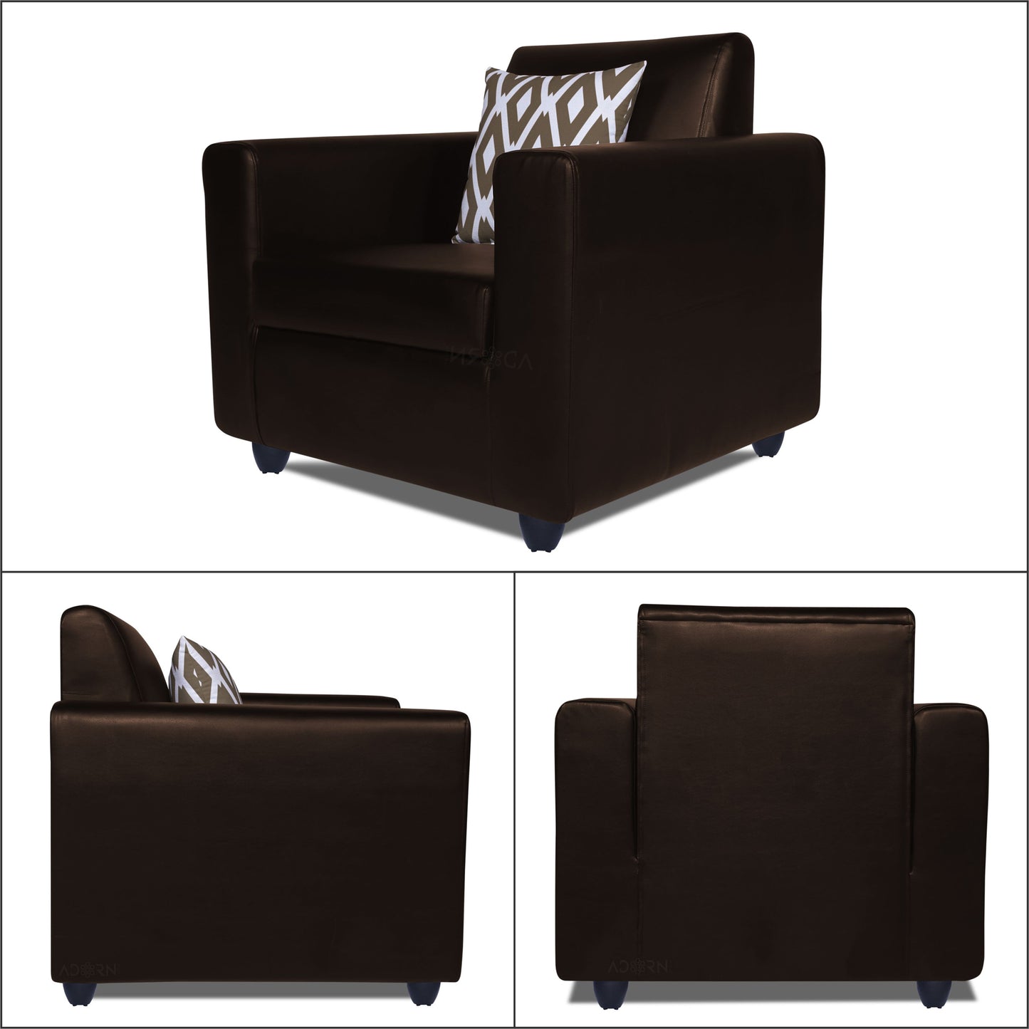 Adorn India Monteno Leatherette 3+1+1 5 Seater Sofa Set (Brown) (3 Year Warranty)