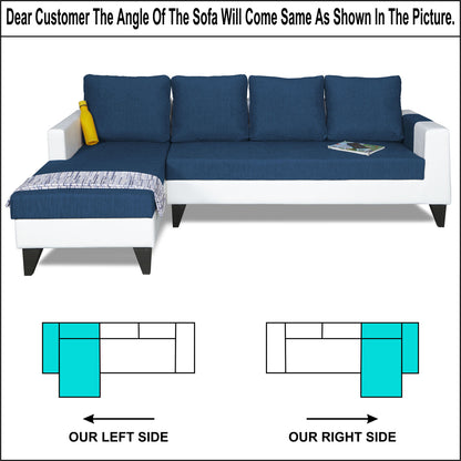 Adorn India Ashley Leatherette Fabric L Shape 6 Seater Sofa Set Plain (Left Hand Side) (Blue & White) (3 Year Warranty)