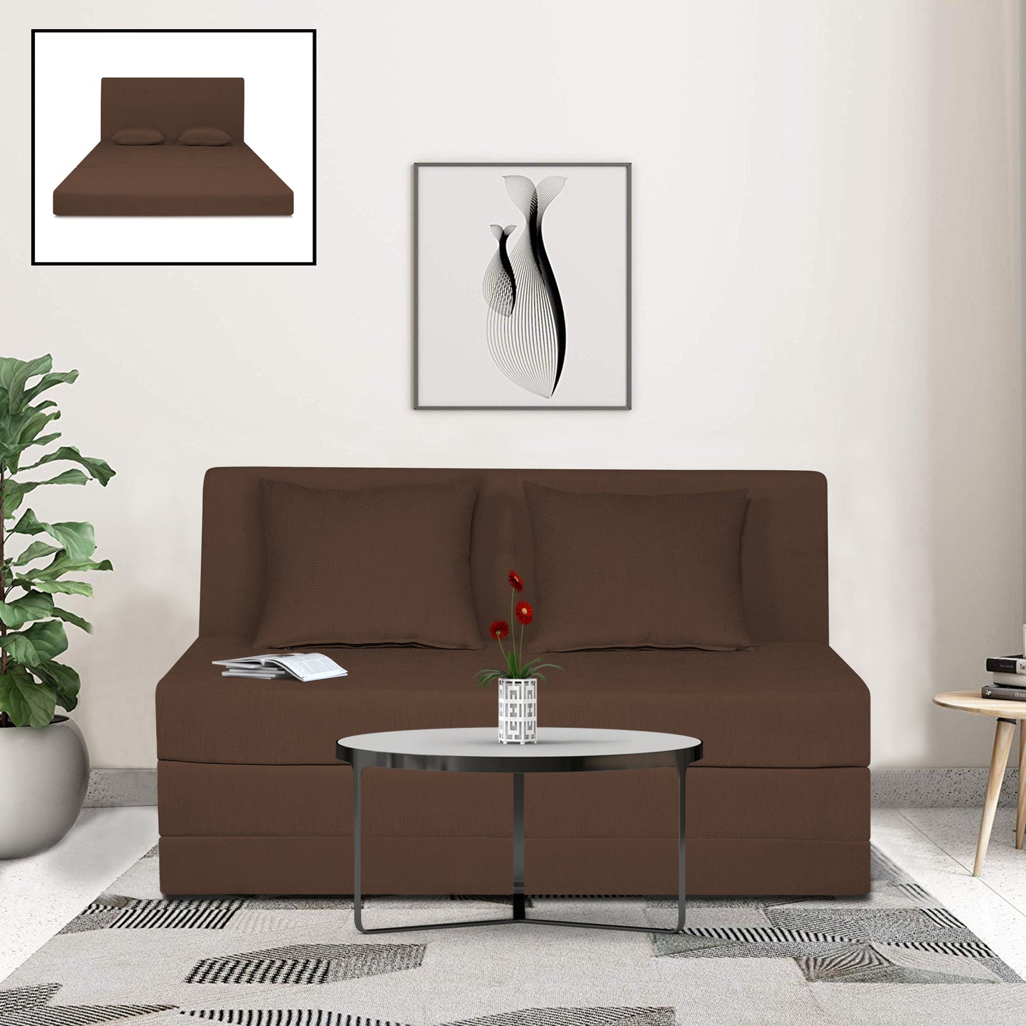 Adorn India Easy Highback Two Seater Sofa Cum Bed Decent 4' x 6' (Brown) (1 Year Warranty)