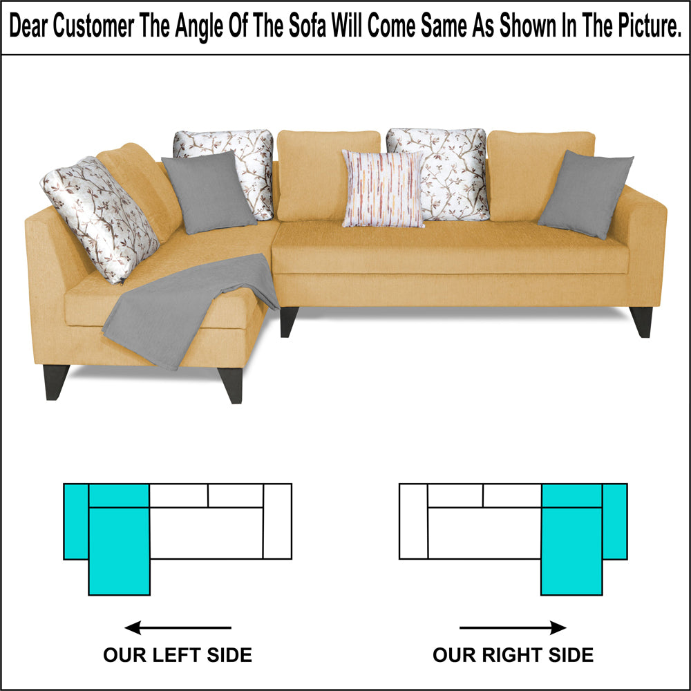 Adorn India Bryson L Shape 6 Seater Sofa Set Digitel Print (Left Hand Side) (Beige) (3 Year Warranty)