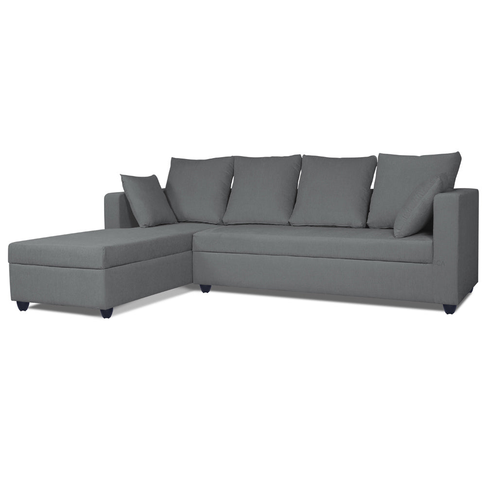Adorn India Zink Straight line L Shape 6 Seater Sofa Plain Cushion (Left Side Handle)(Grey)