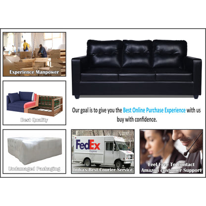 Adorn India Astor Leatherette 3+1+1 5 Seater Sofa Set (Black) (3 Year Warranty)