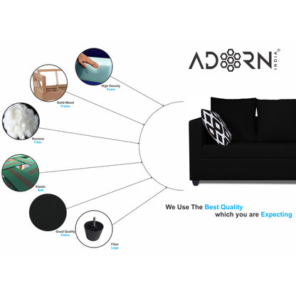 Adorn India Zink Straight Line 3-1-1 5 Seater Sofa Set (Wood & Fabric, Black)