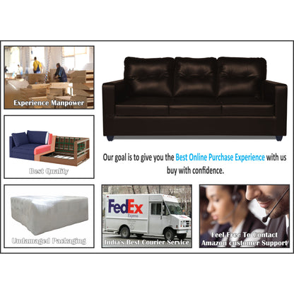 Adorn India Astor Leatherette 3+1+1 5 Seater Sofa Set (Brown) (3 Year Warranty)