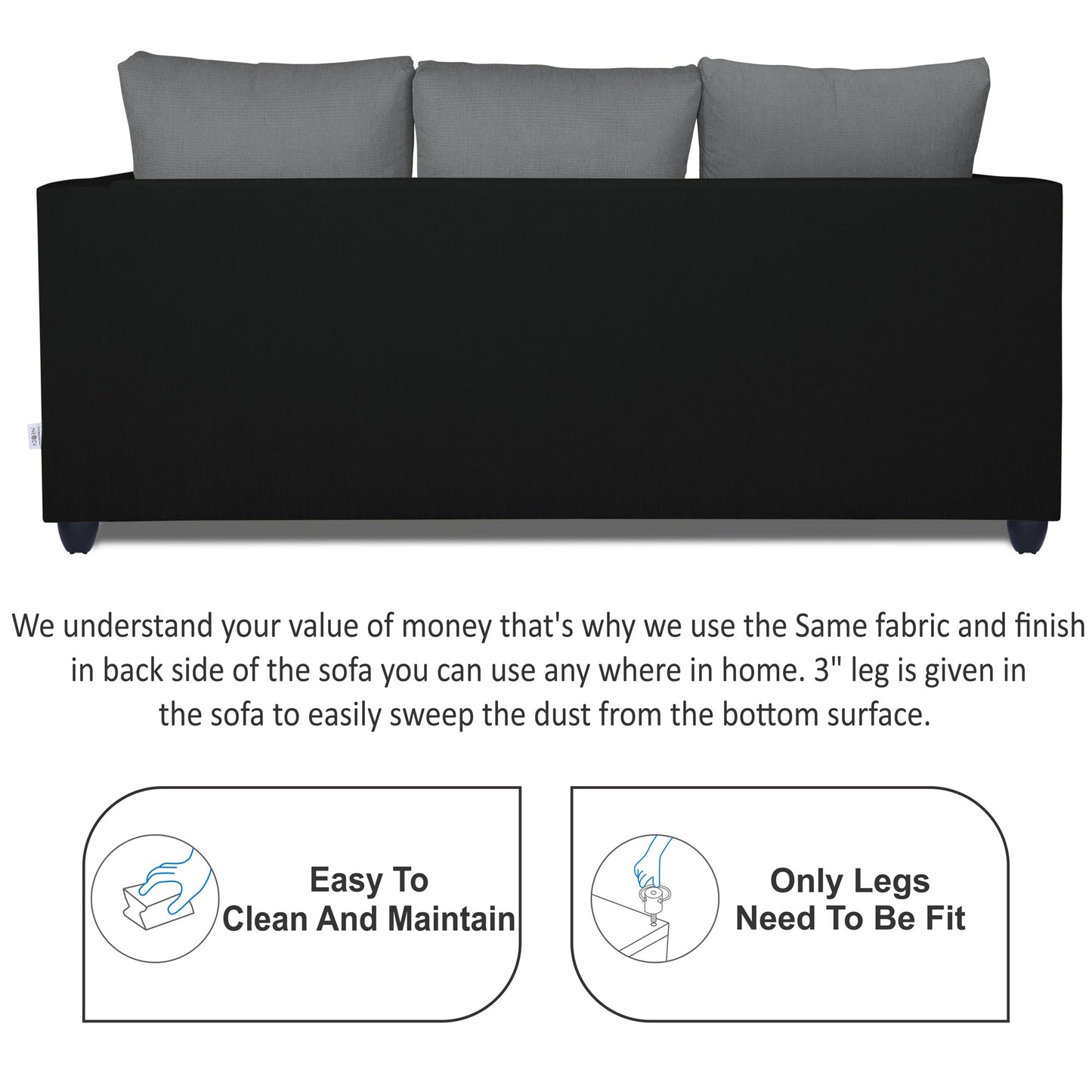 Adorn India Zink Straight Line 3-1-1 5 Seater Sofa Set(Black & Grey)