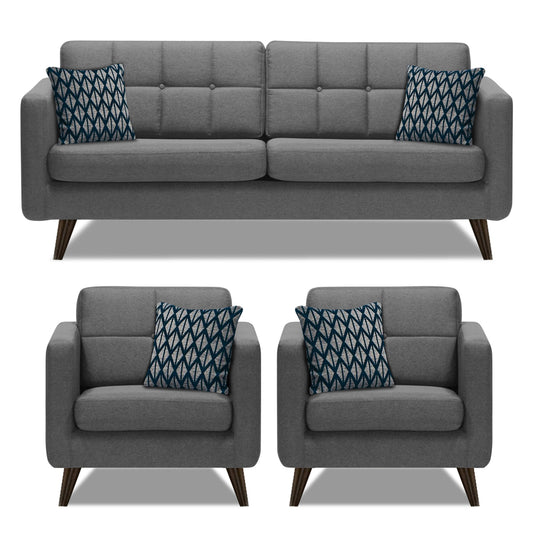 Adorn India Chilly 5 Seater 3-1-1 Fabric Sofa Set (Grey) (3 Year Warranty)