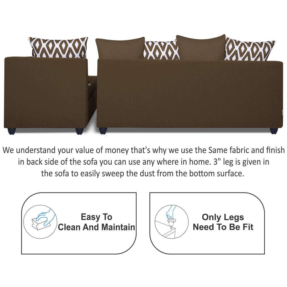 Adorn India Zink Straight line L Shape 6 Seater Sofa Rhombus Cushion(Camel)