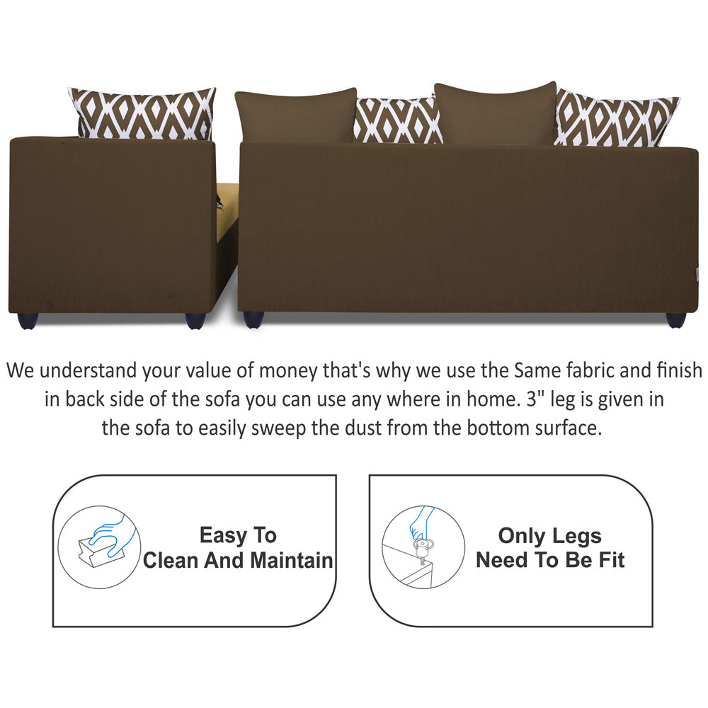 Adorn India Zink Straight line L Shape 6 Seater Sofa Rhombus Cushion(Brown & Beige)