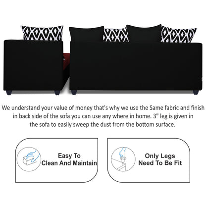 Adorn India Zink Straight line L Shape 5 Seater Sofa Rhombus Cushion(Maroon & Black), Wood, Foam