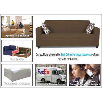 Adorn India Rio Highback 3 Seater Sofa (Brown) (3 Year Warranty)