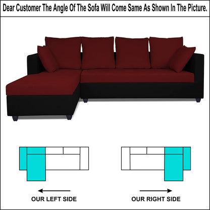 Adorn India Zink Straight line L Shape 5 Seater Sofa Plain Cushion (Left Side Handle)(Maroon & Black)