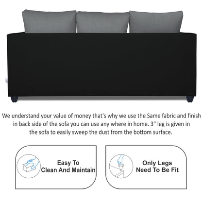 Adorn India Zink Straight Line 3 Seater Sofa (Black & Grey)