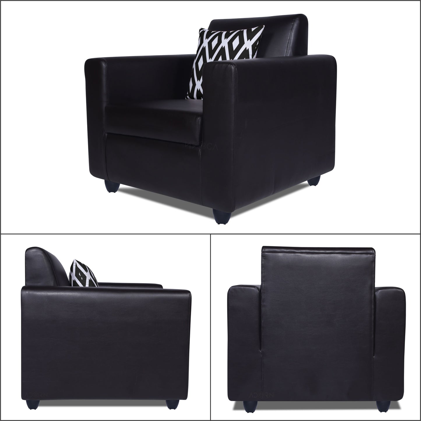 Adorn India Monteno Leatherette 3+1+1 5 Seater Sofa Set (Black) (3 Year Warranty)