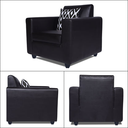 Adorn India Monteno Leatherette 3+1+1 5 Seater Sofa Set (Black) (3 Year Warranty)