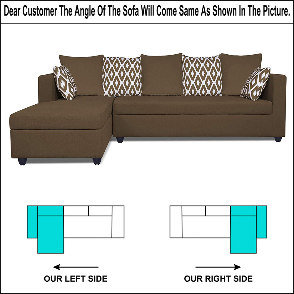 Adorn India Zink Straight line L Shape 5 Seater Sofa Rhombus Cushion (Left Side Handle)(Camel)