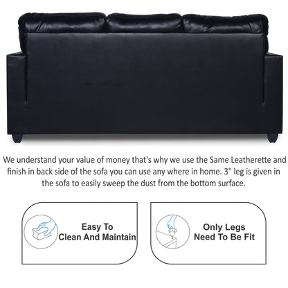 Adorn India Astor Leatherette 3+1+1 5 Seater Sofa Set (Black) (3 Year Warranty)