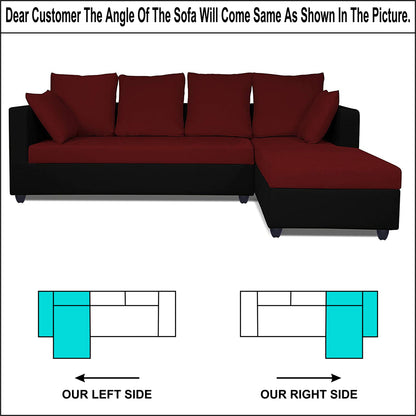Adorn India Zink Straight line L Shape 6 Seater Sofa Plain Cushion (Maroon & Black)
