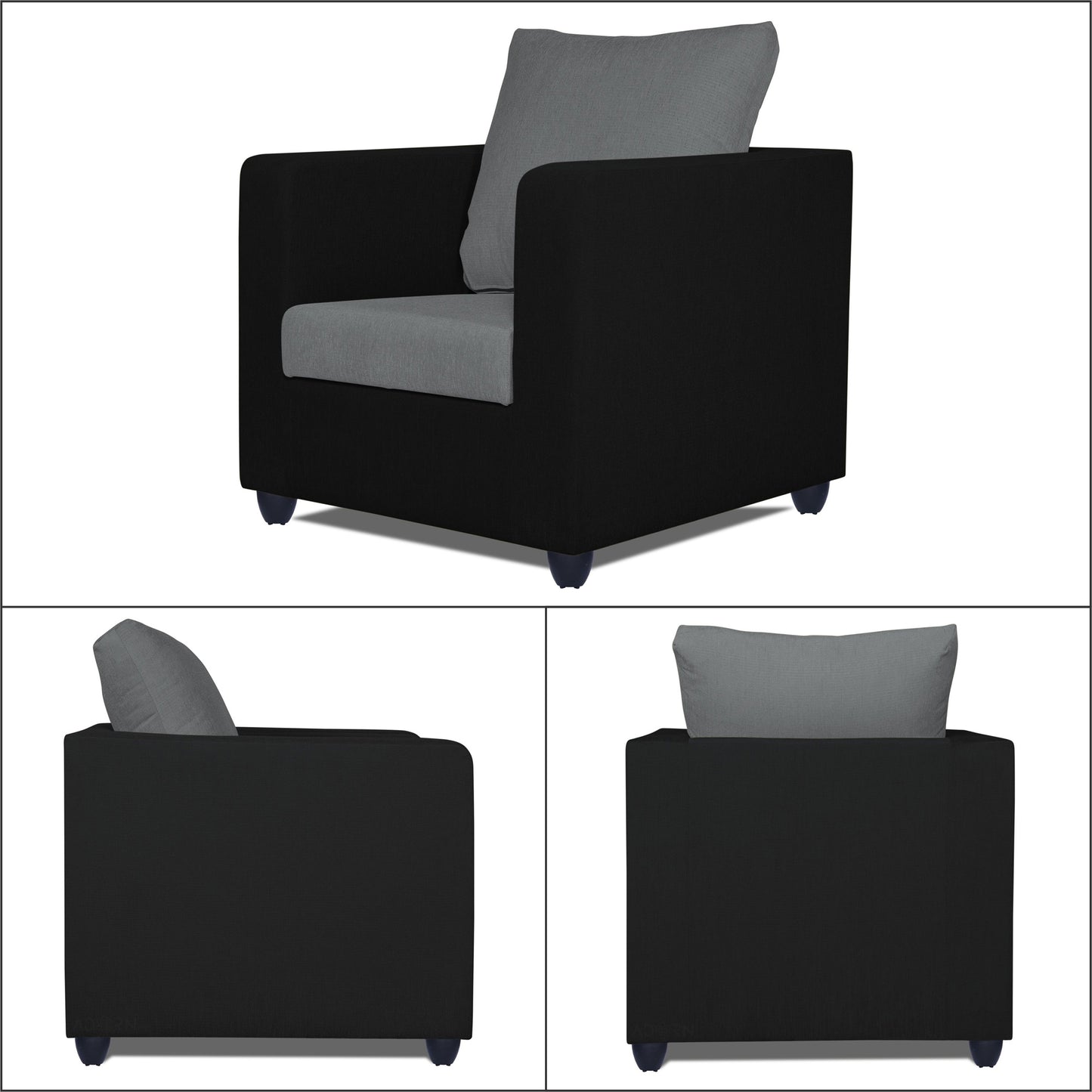Adorn India Zink Straight Line 3-1-1 5 Seater Sofa Set(Black & Grey)
