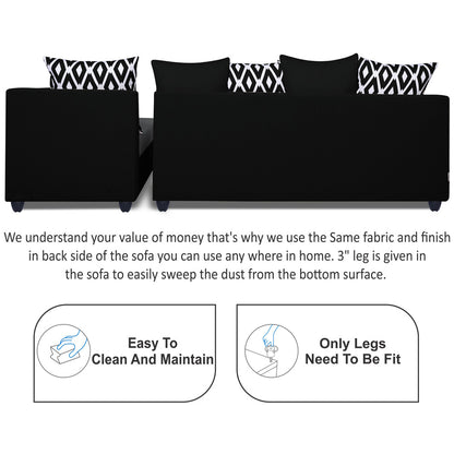 Adorn India Zink Straight line L Shape 6 Seater Sofa Rhombus Cushion(Grey & Black)