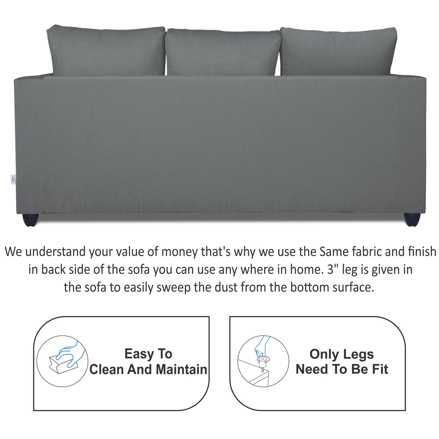 Adorn India Zink Straight Line 3-1-1 5 Seater Sofa Set (Grey)
