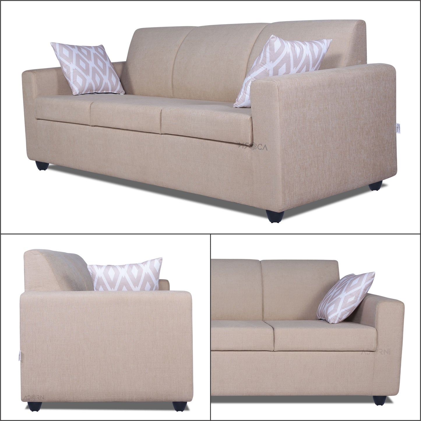 Adorn India Monteno 3 Seater Sofa (Beige) (3 Year Warranty)