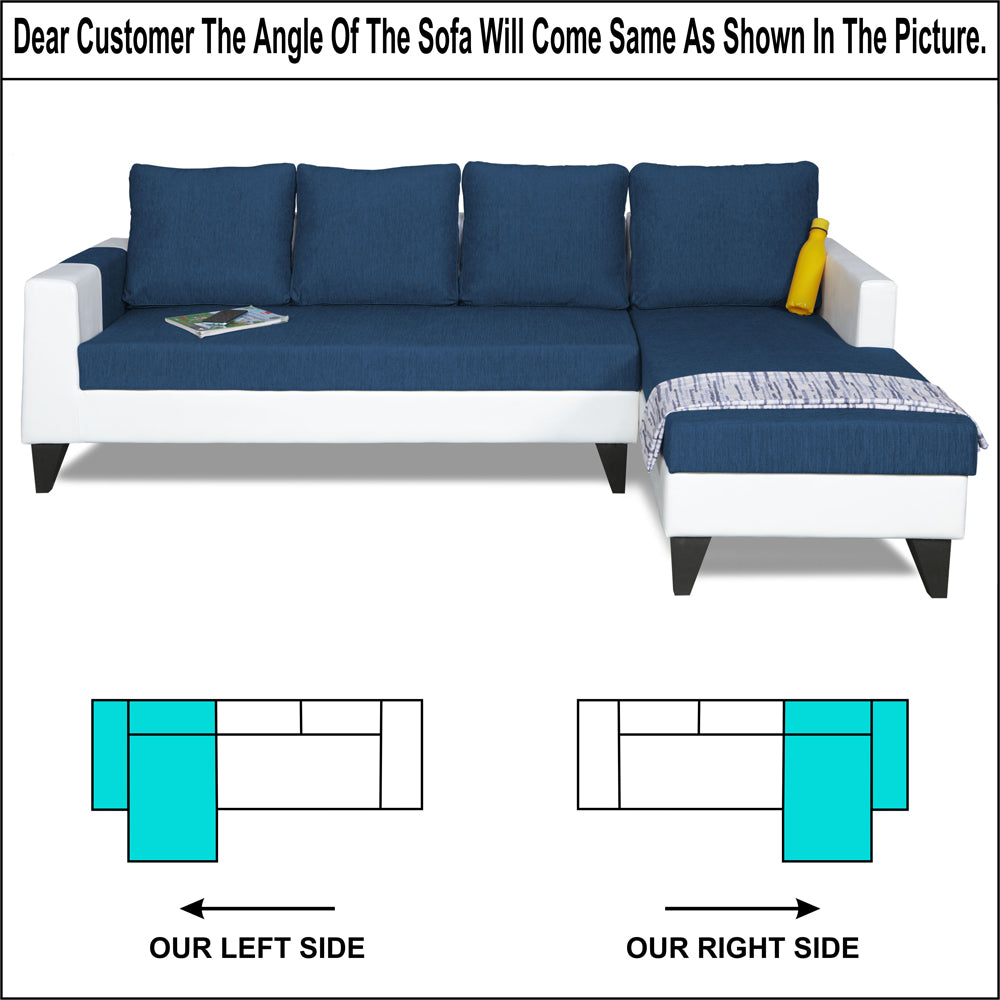 Adorn India Ashley Leatherette Fabric L Shape 6 Seater Sofa Set Plain (Right Hand Side) (Blue & White) (3 Year Warranty)