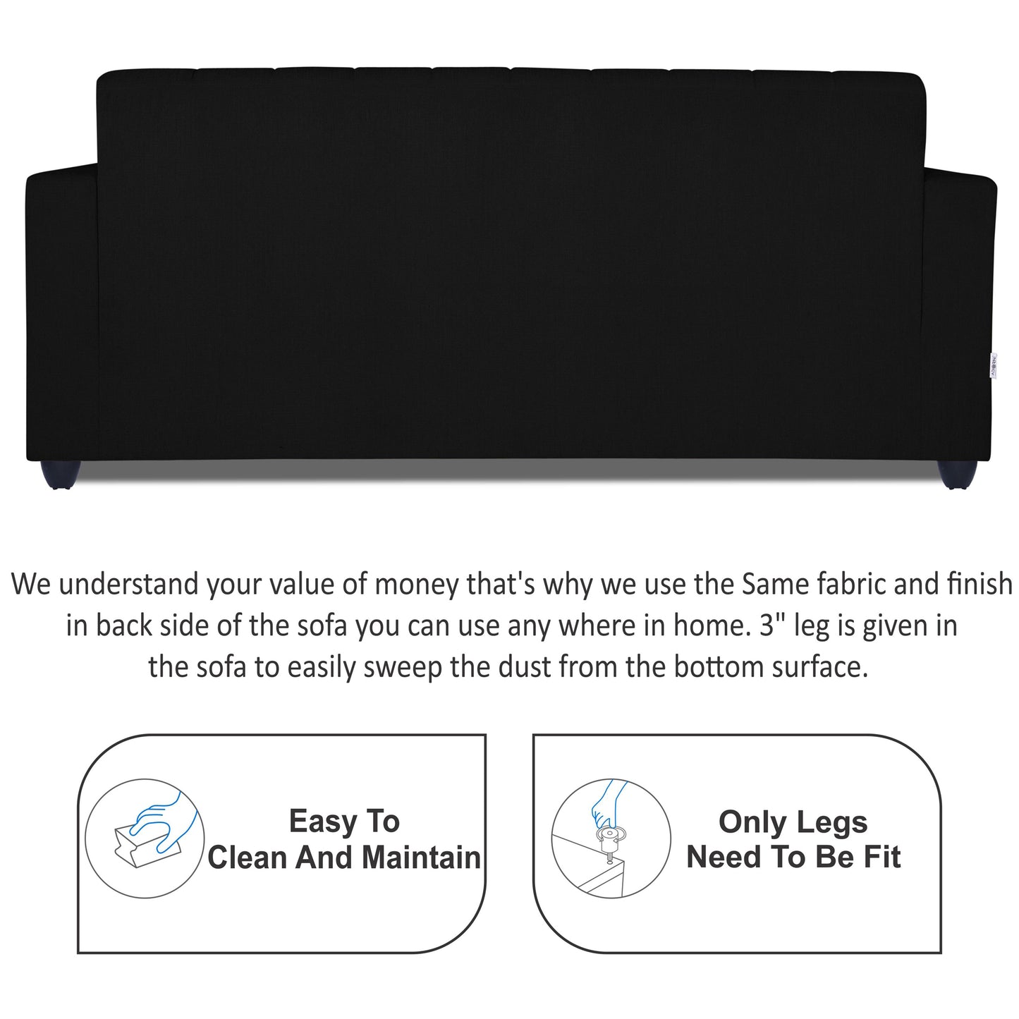 Adorn India Rio Highback 3+1+1 5 Seater Sofa Set (Black) (3 Year Warranty)