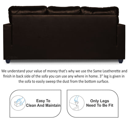 Adorn India Astor Leatherette 3 Seater Sofa (Brown) (3 Year Warranty)