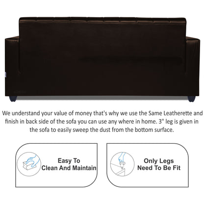 Adorn India Rio Highback Leatherette 3 Seater Sofa (Brown) (3 Year Warranty)