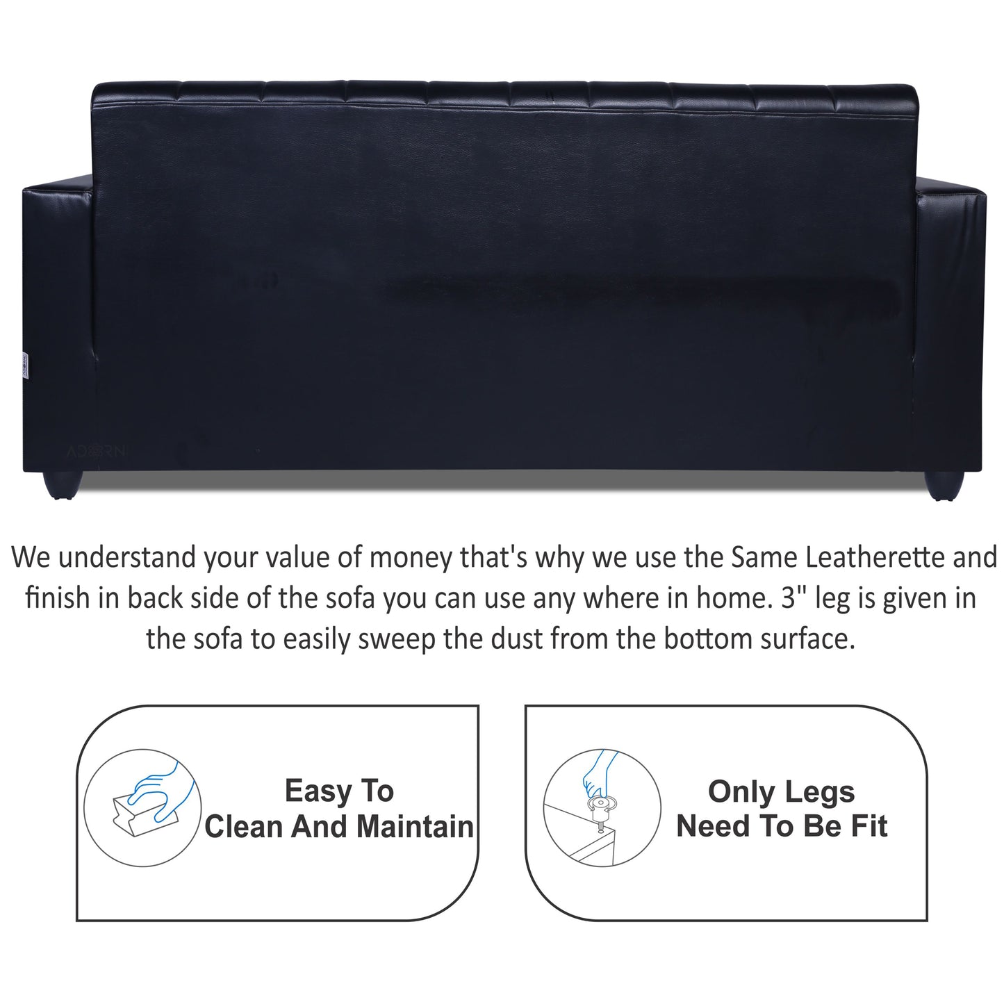 Adorn India Rio Highback Leatherette 3+1+1 5 Seater Sofa Set (Black) (3 Year Warranty)