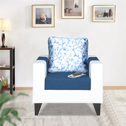 Adorn India Ashley Digitel Print Leatherette Fabric 1 Seater Sofa (Blue & White) (3 Year Warranty)