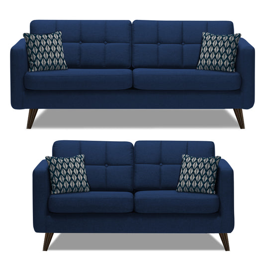 Adorn India Chilly 5 Seater 3+2 Fabric Sofa Set (Blue) (3 Year Warranty)