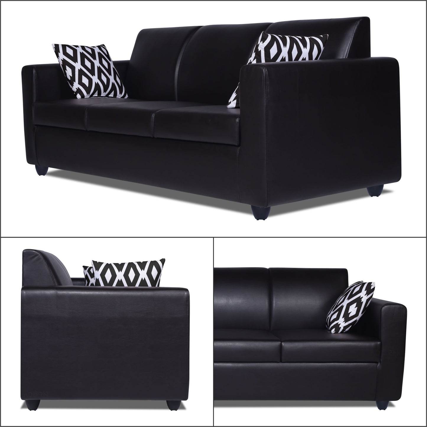 Adorn India Monteno Leatherette 3+1+1 5 Seater Sofa Set (Black) (3 Year Warranty)
