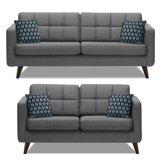 Adorn India Chilly 5 Seater 3+2 Fabric Sofa Set (Grey) (3 Year Warranty)
