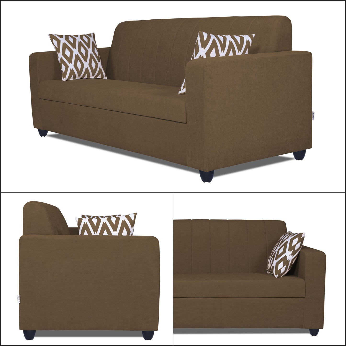 Adorn India Rio Highback 3 Seater Sofa (Brown) (3 Year Warranty)