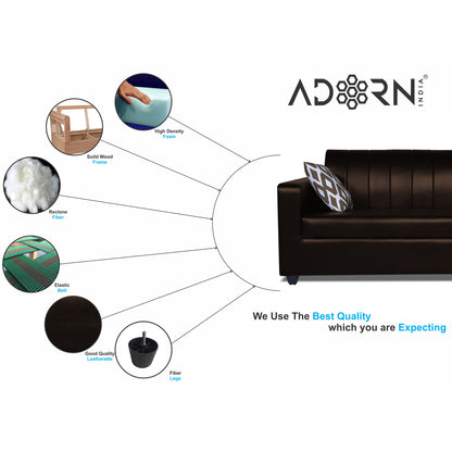 Adorn India Rio HighBack Leatherette 3+1+1 5 Seater Sofa Set (Brown) (3 Year Warranty)
