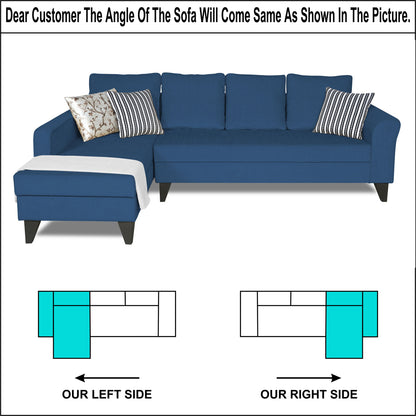 Adorn India Maddox Plain L Shape 6 Seater Sofa Set LHS (Blue) (3 Year Warranty)