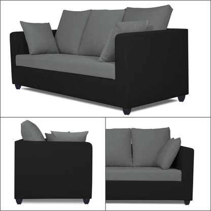 Adorn India Zink Straight Line 3 Seater Sofa (Black & Grey)