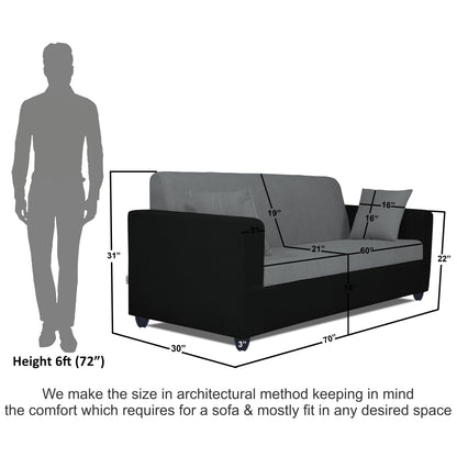 Adorn India Rio Decent 3 Seater Sofa (Grey & Black) (3 Year Warranty)