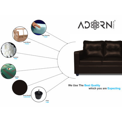 Adorn India Astor Leatherette 3 Seater Sofa (Brown) (3 Year Warranty)