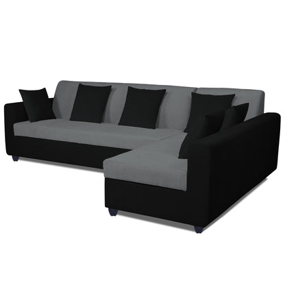 Adorn India Rio Decent L Shape 6 Seater coner Sofa Set (Right Side Handle) (Grey & Black) (3 Year Warranty)