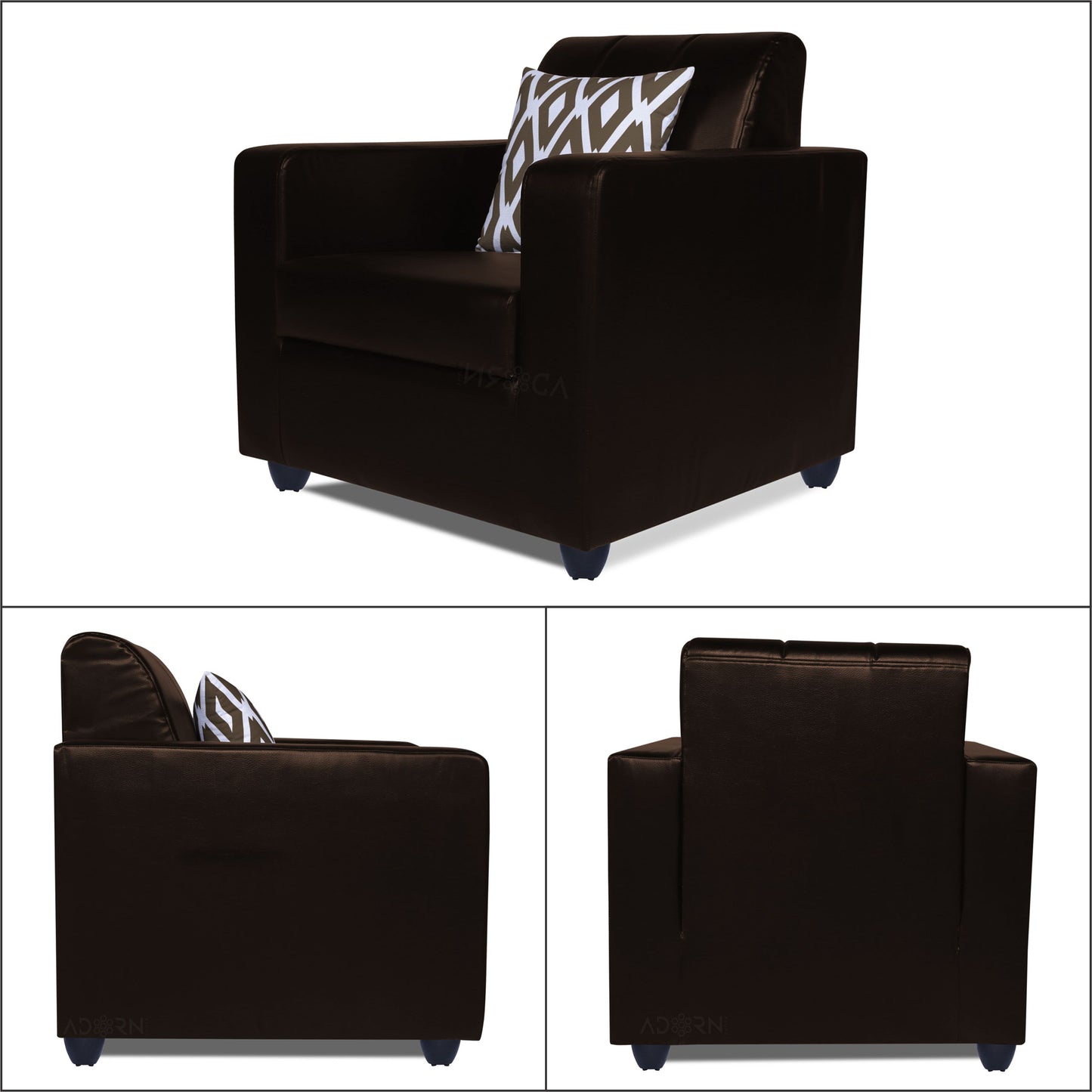 Adorn India Rio HighBack Leatherette 3+1+1 5 Seater Sofa Set (Brown) (3 Year Warranty)