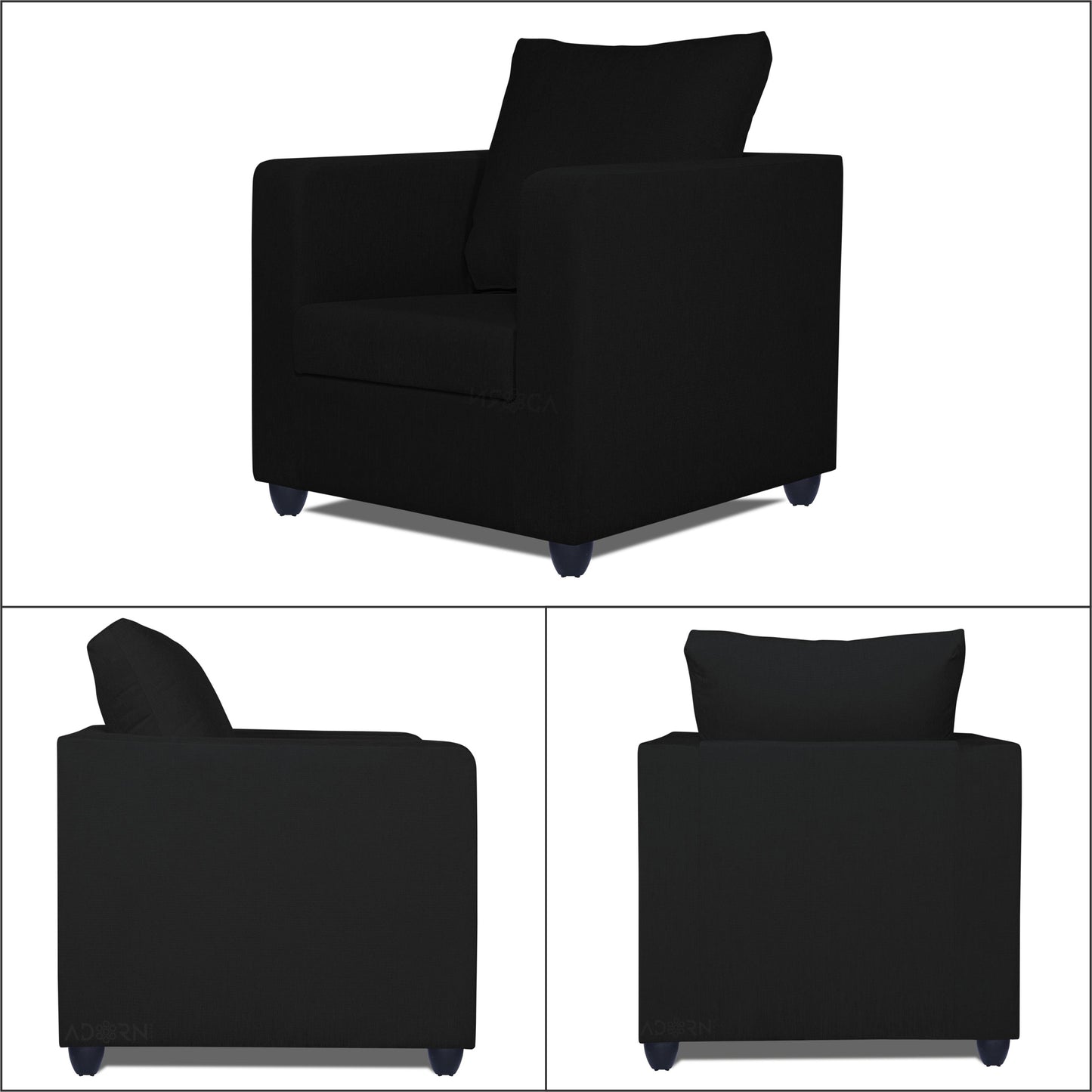 Adorn India Zink Straight Line 3-1-1 5 Seater Sofa Set (Wood & Fabric, Black)