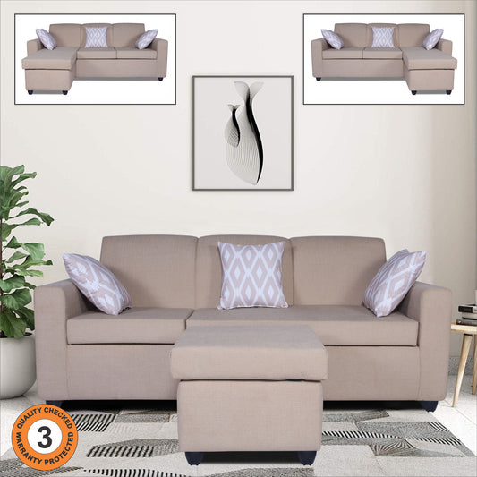 Adorn India Monteno L Shape 4 Seater Sofa Set (Beige) (3 Year Warranty)