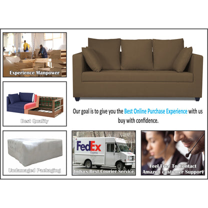 Adorn India Zink Straight Line 3 Seater Sofa (Brown)
