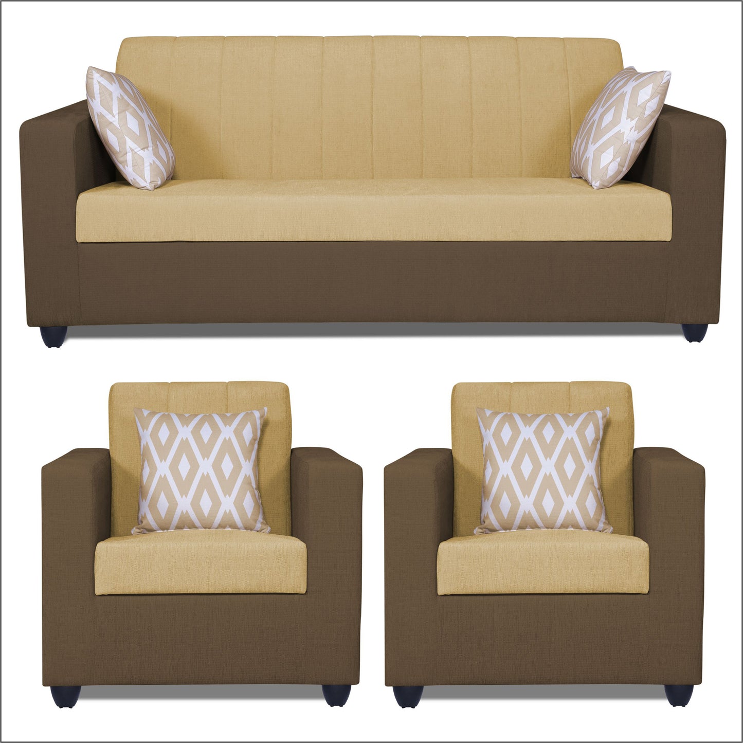 Adorn India Rio Highback 3+1+1 5 Seater Sofa Set (Brown & Beige) (3 Year Warranty)