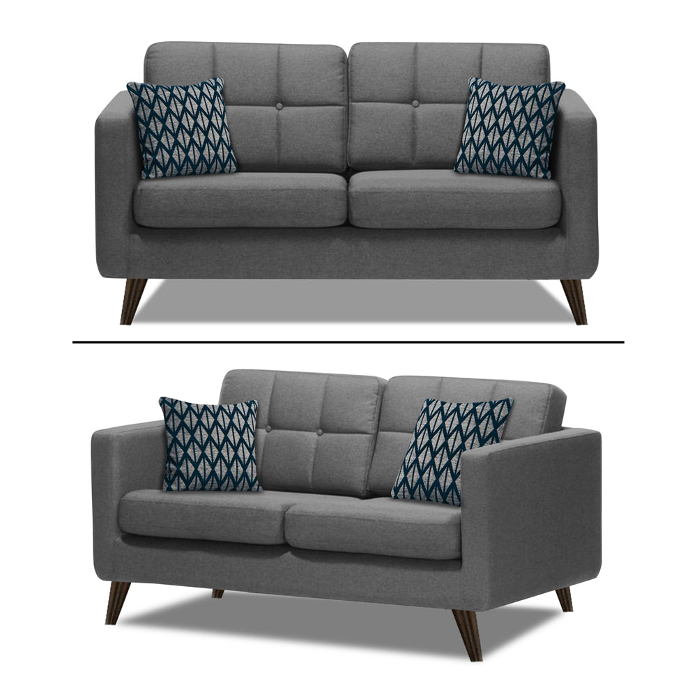 Adorn India Chilly 5 Seater 3+2 Fabric Sofa Set (Grey) (3 Year Warranty)